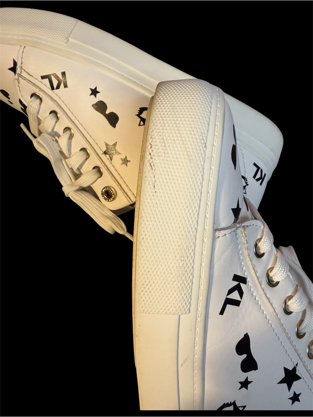 Karl Lagerfeld Paris Woman’s White Low-Top Sneakers with Black Logo Icons Sz 7.5 - Picture 8 of 11